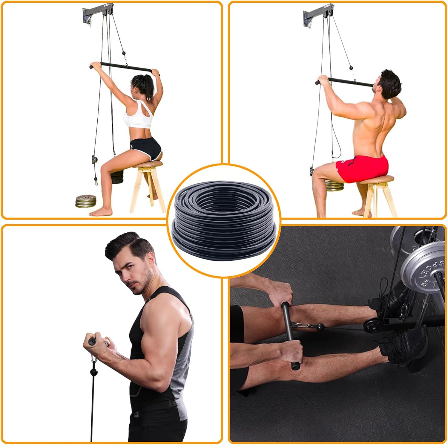 Fitness Pulley Cable,Replacement Cable Machine Accessories for DIY Home Gym, Gym Cable Replacement,3/16"(5mm) TPU Coated