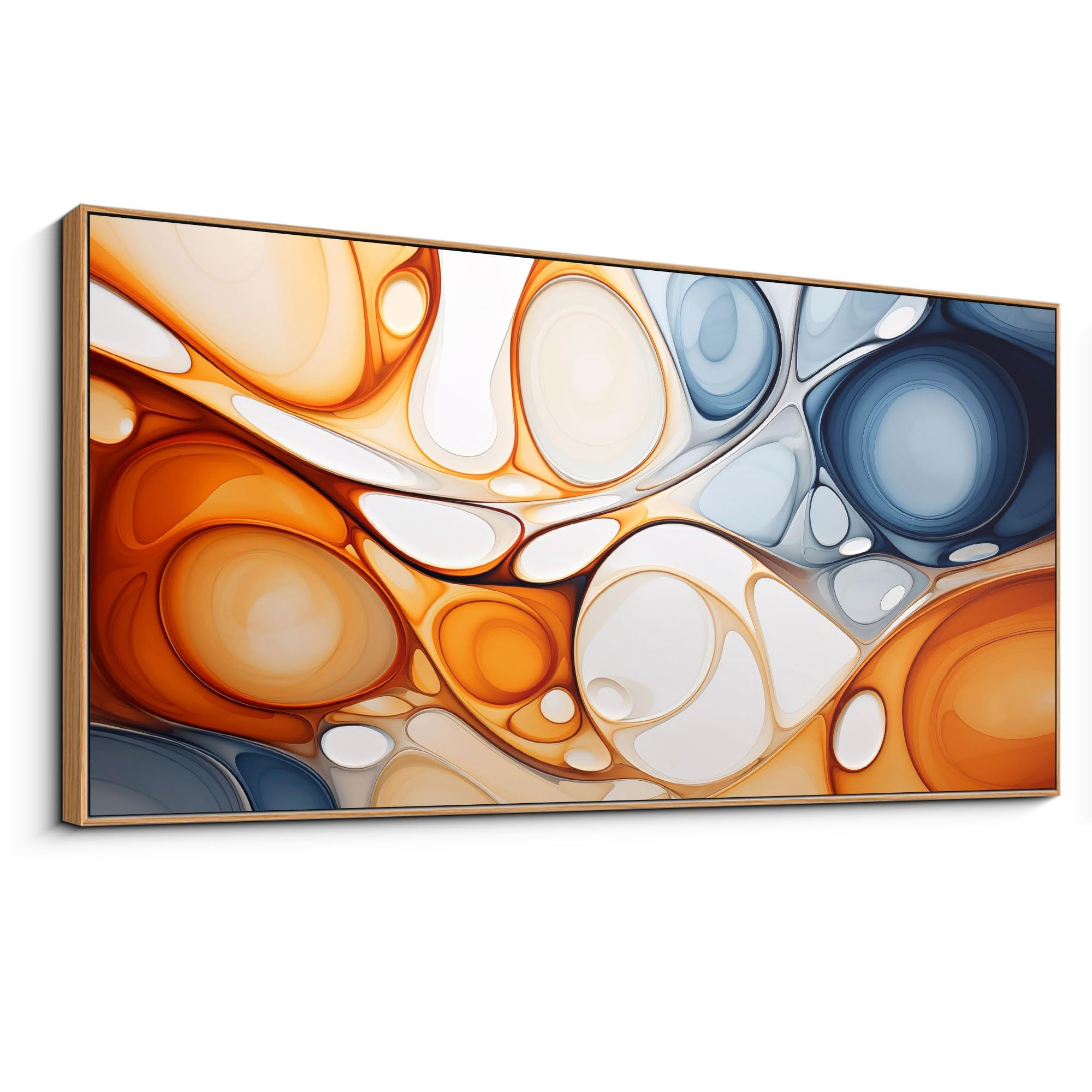 KLAKLA Orange and Blue Abstract Wall Art - Modern Picture Artwork for Wall Decor - Frame Wall Art for Living Room Office Bedroom