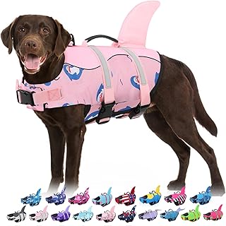 Bess Bridal Dog Life Jacket - Shark Life Vest for Swimming Boating - Reflective Lifejacket Swimsuit for Small Medium Large Dogs - High Buoyancy Lifesaver Preserver with Rescue Handle, Pink Dolphin S