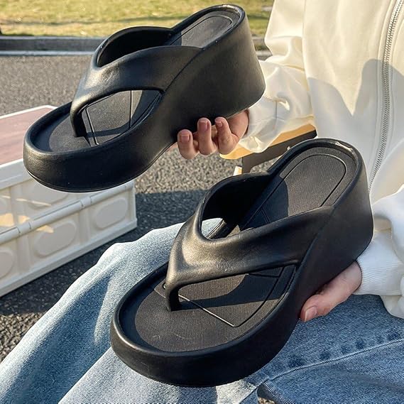 Non Slip Eva Platform Wedge Flip Flops, Women Summer Toe Post Sandals for Beach Hotel Outdoor Casual Footwear