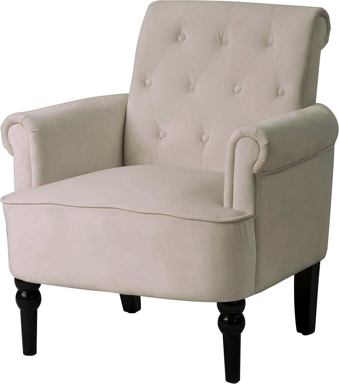 Harper & Bright Designs Modern Elegant Living Room Chairs Button Tufted Club Chair Accent Armchairs Roll Arm with Wooden Legs for Living Room, Reading Room, Bedroom,Off White+Velvet