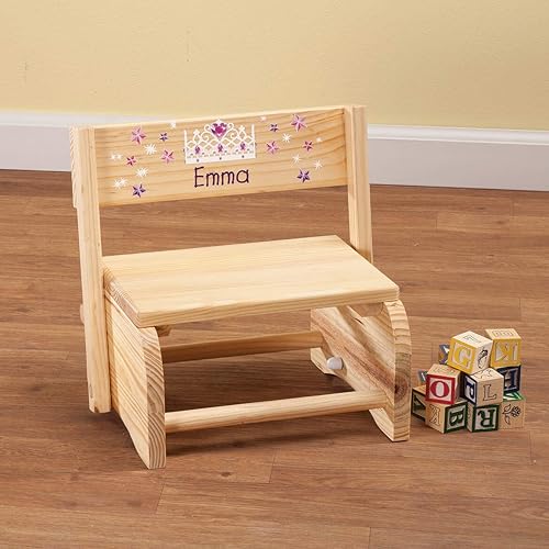 Miniatura 33 de Taburete y silla 2 en 1 para niños, madera natural, diseño de cuadros de búfalo con nombre personalizado Beige Bronceado,Ballet,Mariposas y