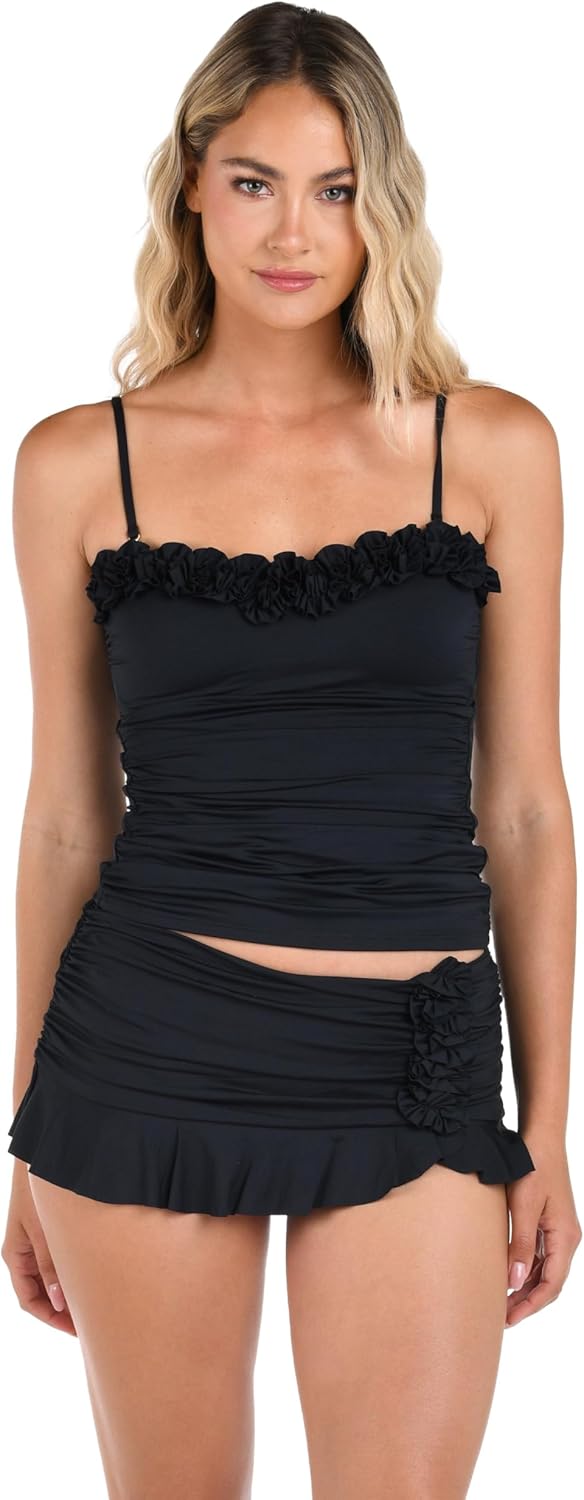La Blanca Womens Island Goddess Ruffled Bandeau Tankini Swimsuit Top