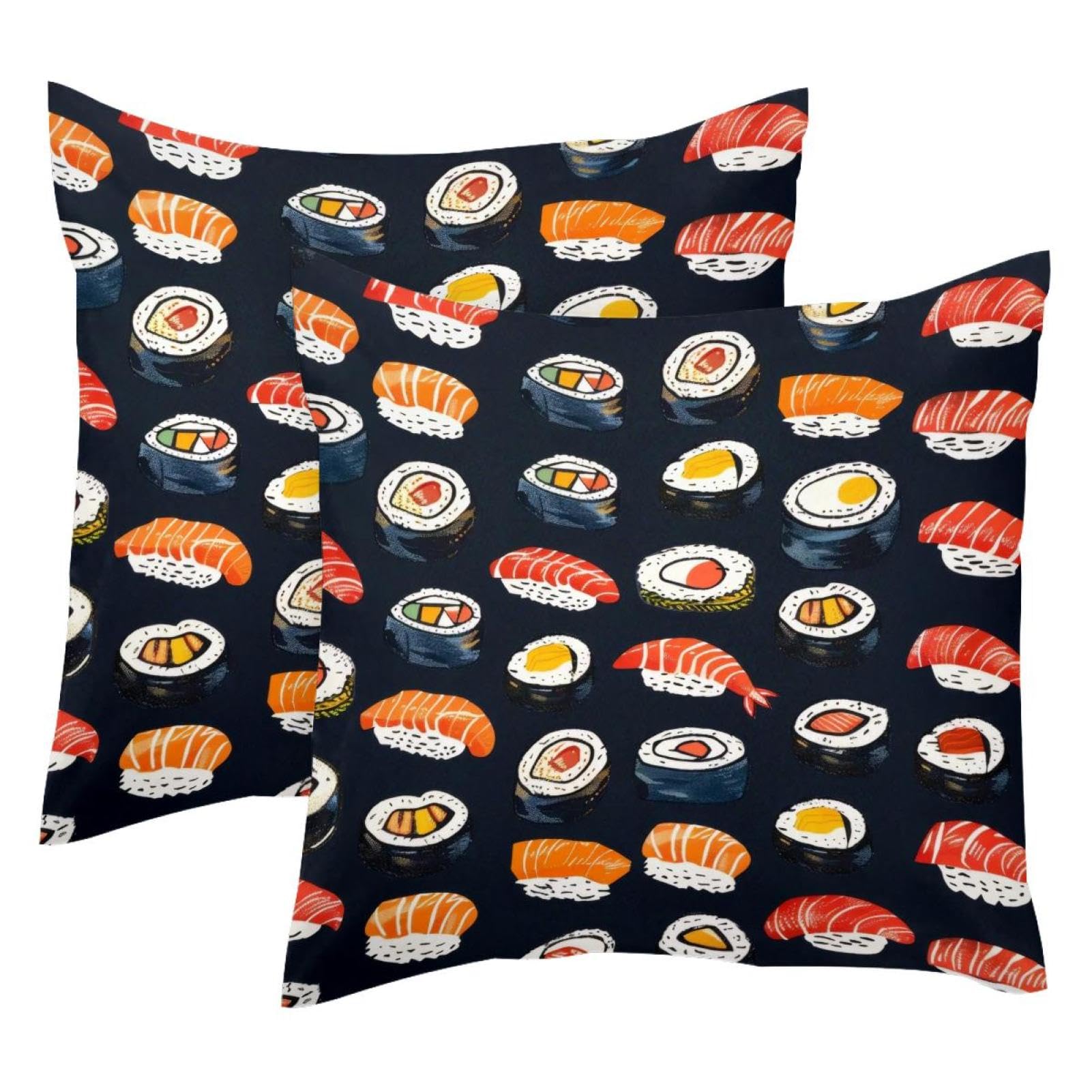 Housse de coussin motif nourriture japonaise velours 50x50 cm sushi saumon