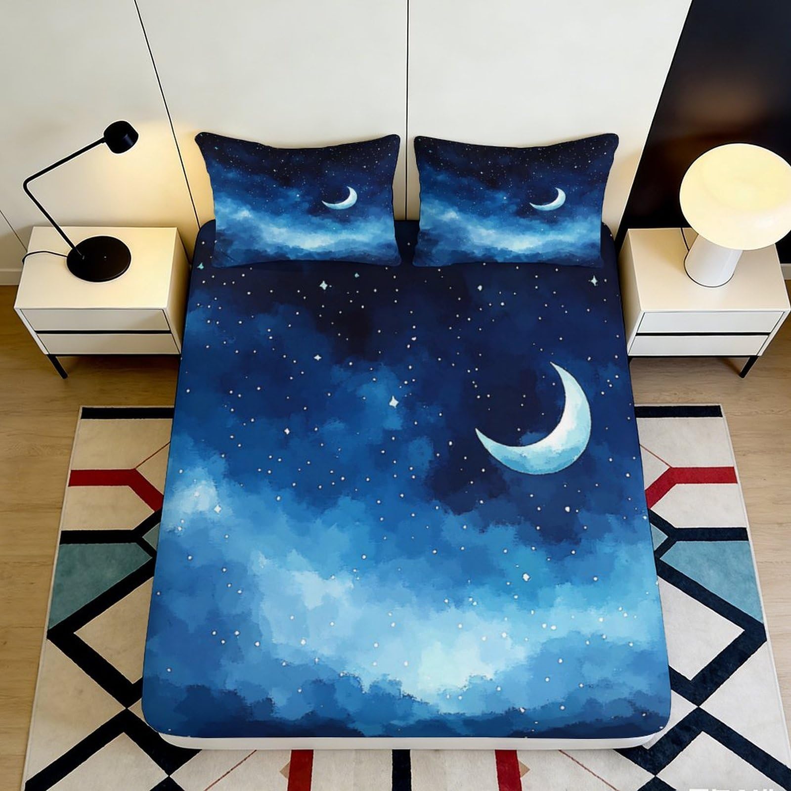 3D Printed Starry Sky Fitted Sheet Microfiber Soft Breathable Cosmic Nebula Mattress Cover for Bedroom Dormitory Guest Room Protection and Decor 200x200x25cm