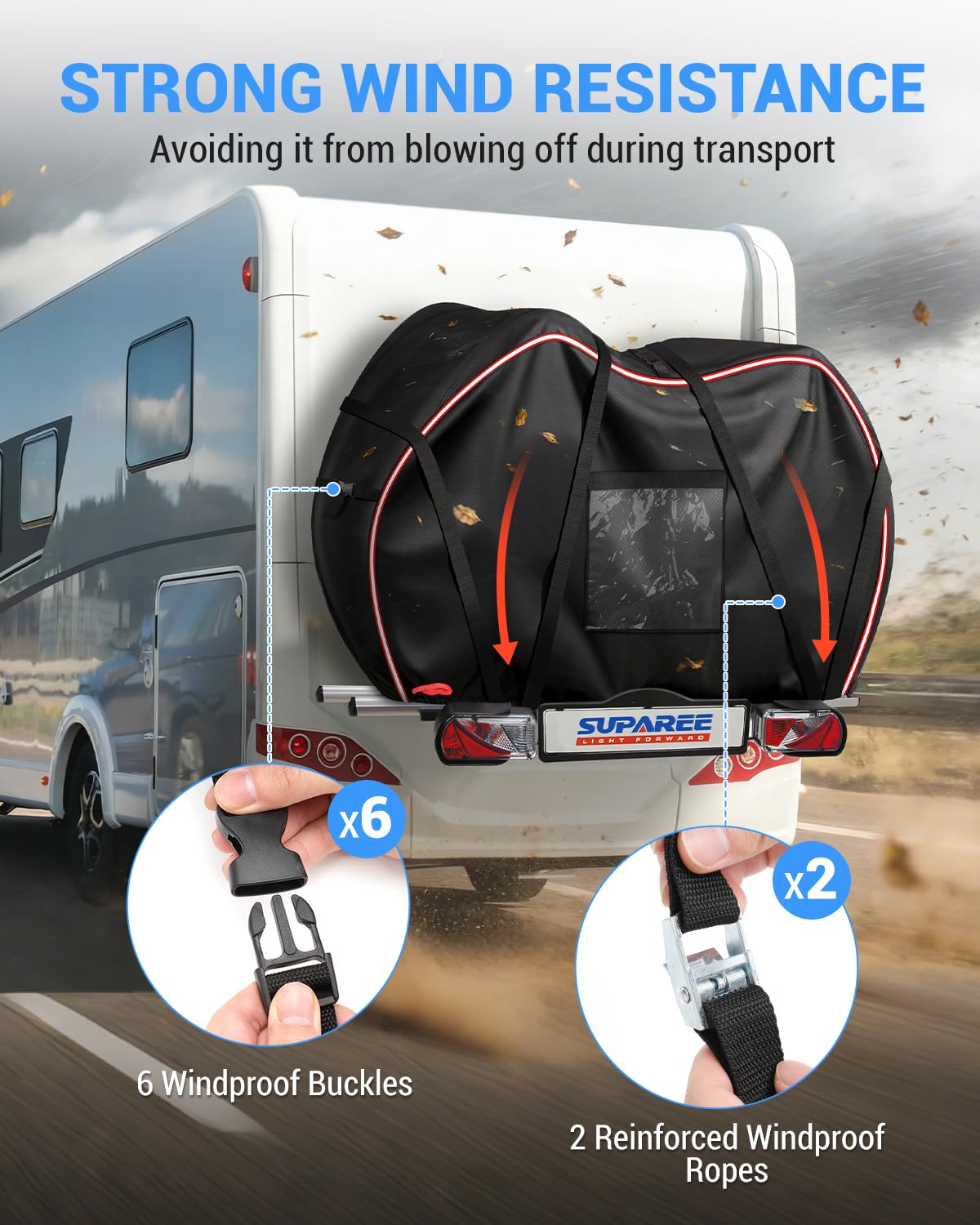 SUPAREE Funda Bicicleta Exterior 3 Bicis Cubre Bicicletas Autocaravana Funda Bici Impermeable 420D Oxford Lluvia Resistente con Bolsillo para Señal de Advertencia pour Coche Viaje