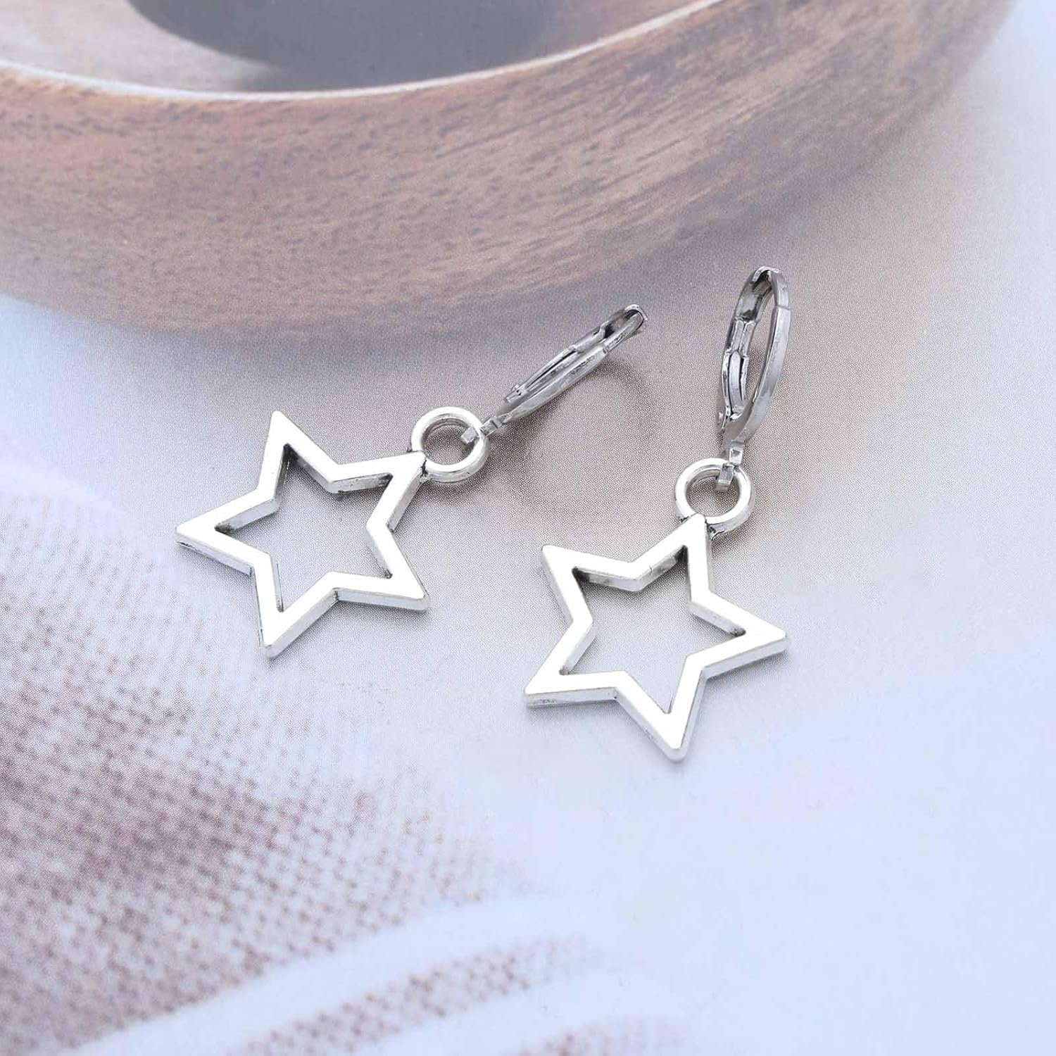 Boho Hollow Star Dangle Earrings Silver Star Huggie Hoop Earrings Outline Star Earrings Cut Out Star Drop Earrings Jewelry for Women - Image 6