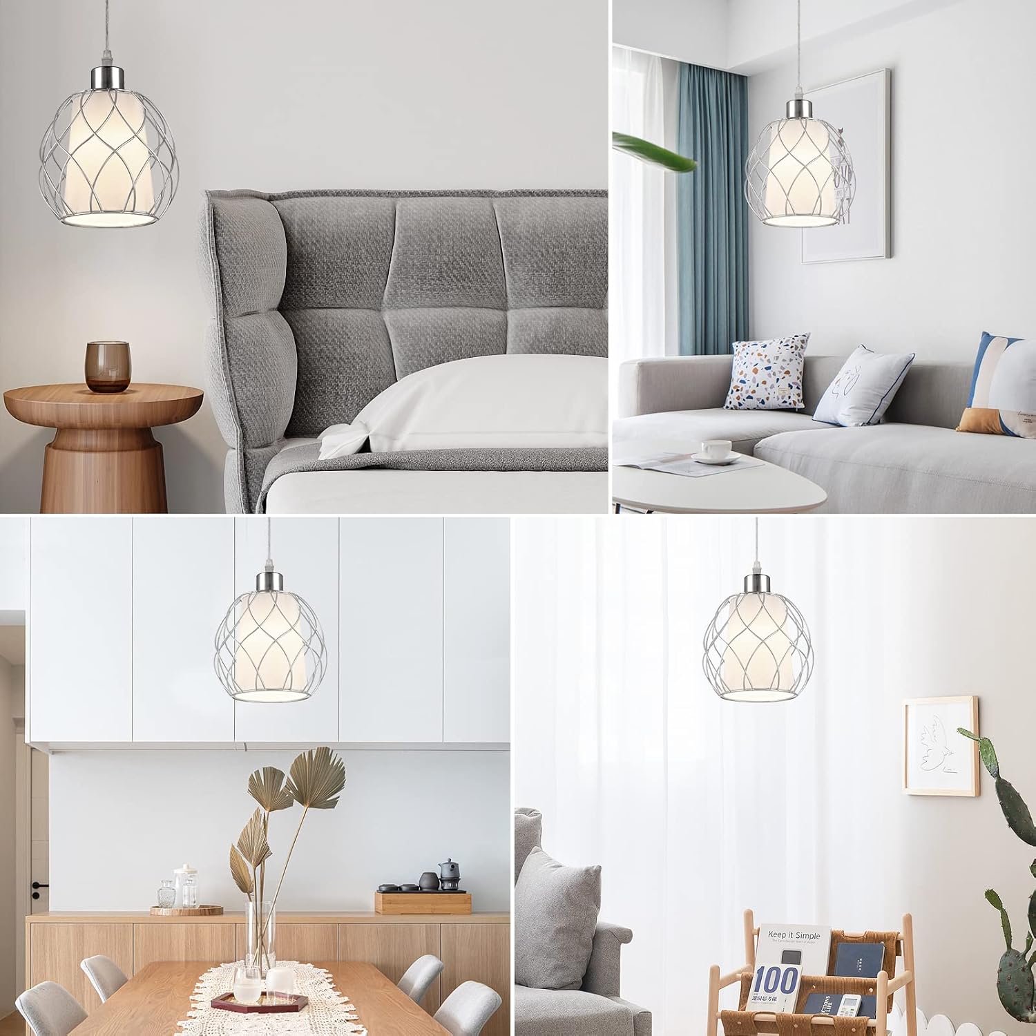 Cinkeda Hanging Lights with Plug in Cord,Hanging Lamps That Plug into Wall Outlet with Dimmable Switch and 15 ft Clear Cord, Swag Lamp for Bedroom Kitchen Island Living Room (Bulb Included)