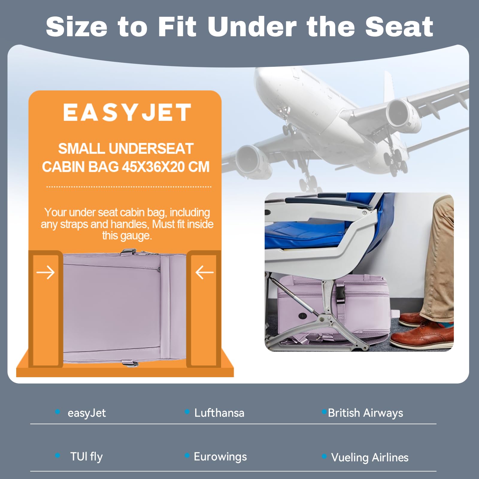 Xkdoai Zaino Easyjet 45x36x20 Zaino da Viaggio Aereo Bagaglio a Mano Borsa da Viaggio Easyjet 45x36x20 Tasca Antifurto Scomparto Separato per Laptop da 14 Pollici