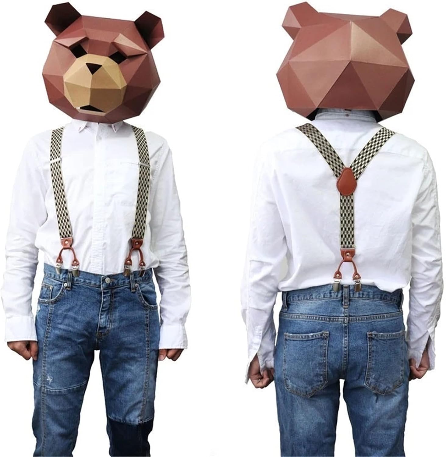 Suspenders for Men 6 Clip Men's Suspenders Unisex Braces Elegant Brown Leather Shirt Adjustable Brace