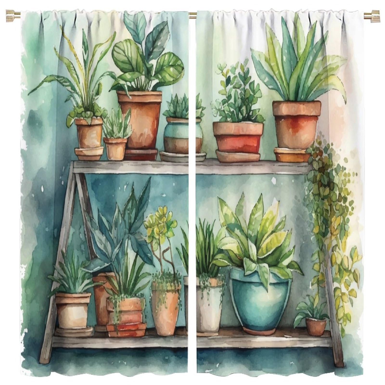 BenYaSong Tropical Plant Kitchen Curtains Nature and Potted Plant Window Drapes for Light and Airy Kitchen for Cafe Room Chidren Window Curtain Drapes 2 Panels 52x84in