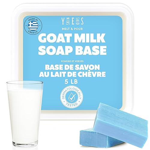 Base de jabón de leche de cabra de 5 libras, sin SLSSLES, sin aceite de palma, orgánico, para derretir y verter suministros de fabricación de jabón