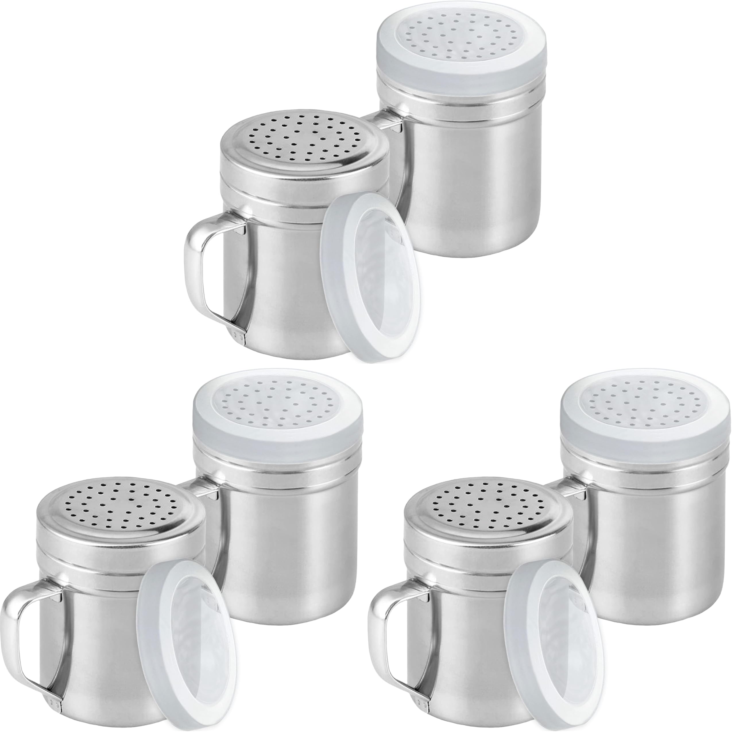 CUSINIUM Metal Salt Pepper Dredge Shakers - With Handle - Seasonings Spice Shakers With Holes and Lids - 10 Ounce, 2pcs | Style: Medium (Pack of 3)