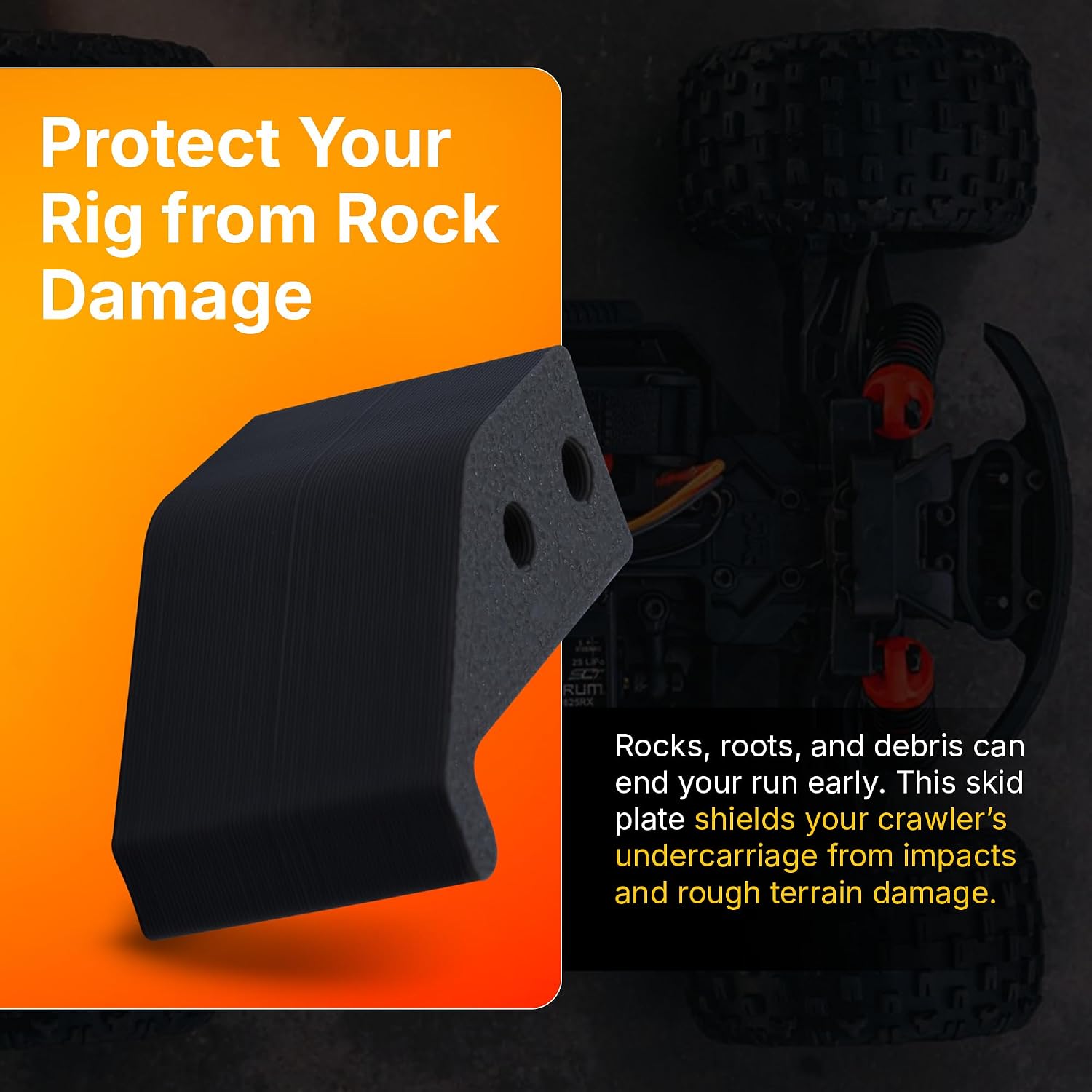 SplashNColor Center Skid Plate Compatible with 1/10 Scale Crawler – Smooth Belly Protection Upgrade | Chassis Underside Guard | Obstacle-Sliding Trail Armor