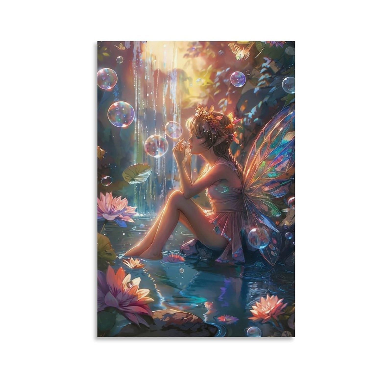DHBANEIOK Fairy in Waterfall Poster Artwork Giclee Canvas Prints Modern Canvas Wall Art Picture Wall Hanging for Bathroom Wall Decor 20x30inch(50x75cm)