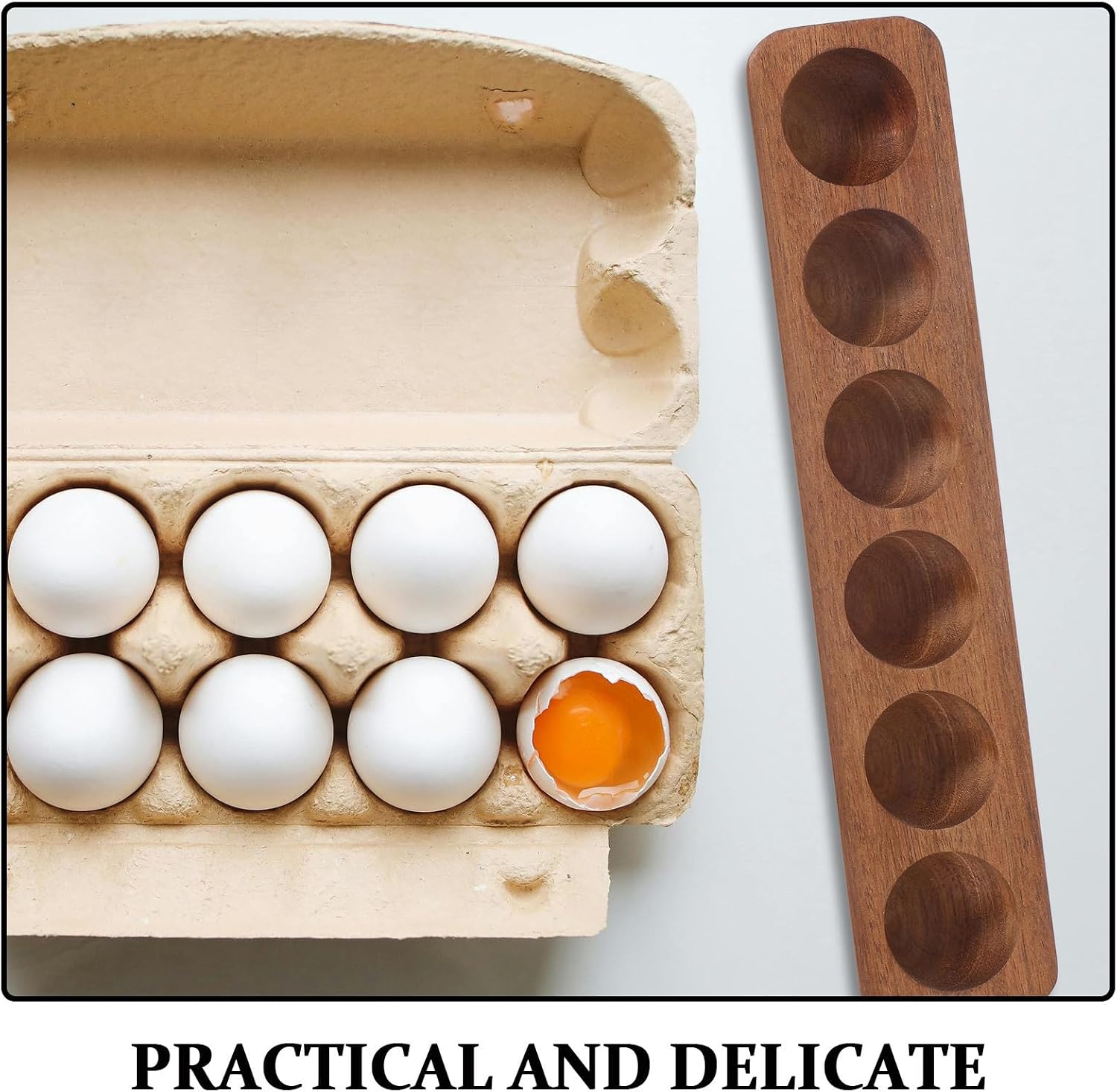 OSALADI 2pcs Wooden Egg Holder for Refrigerator Rustic Acacia Wood Egg Storage Tray with 6-slot Single Row Design Space-saving and Portable for Holiday Tabletop Kitchen Organization