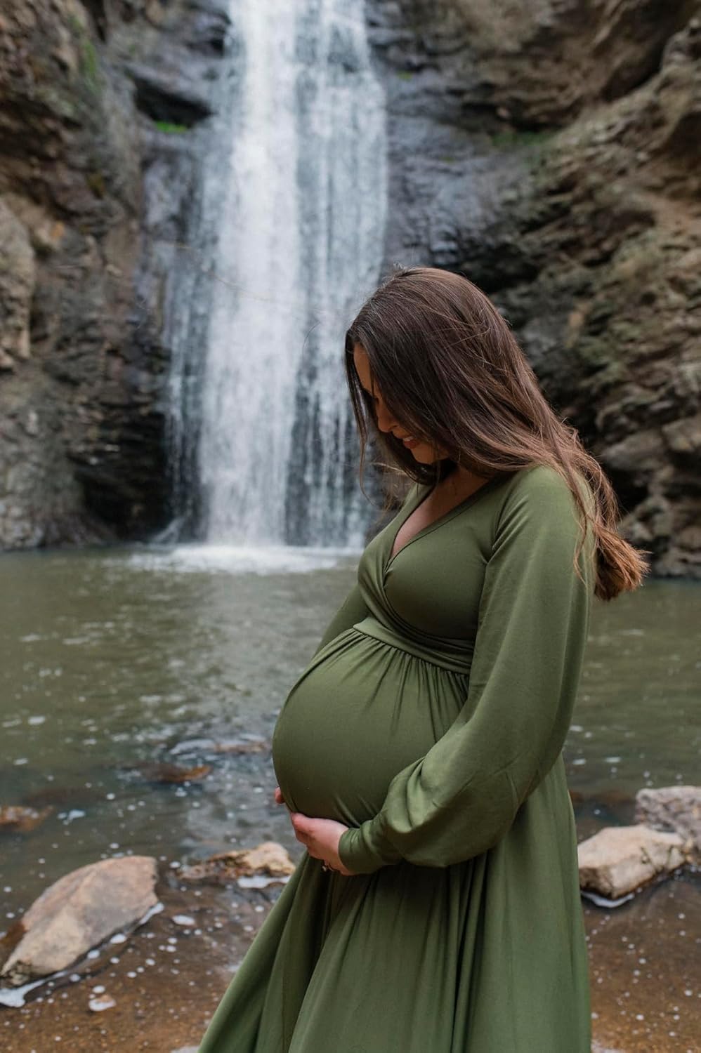 Maternity Gown Bishop Sleeves Baby Shower Dress Wrap Side Slit Sweetheart Maxi Photo Shoot for Photography - Image 7