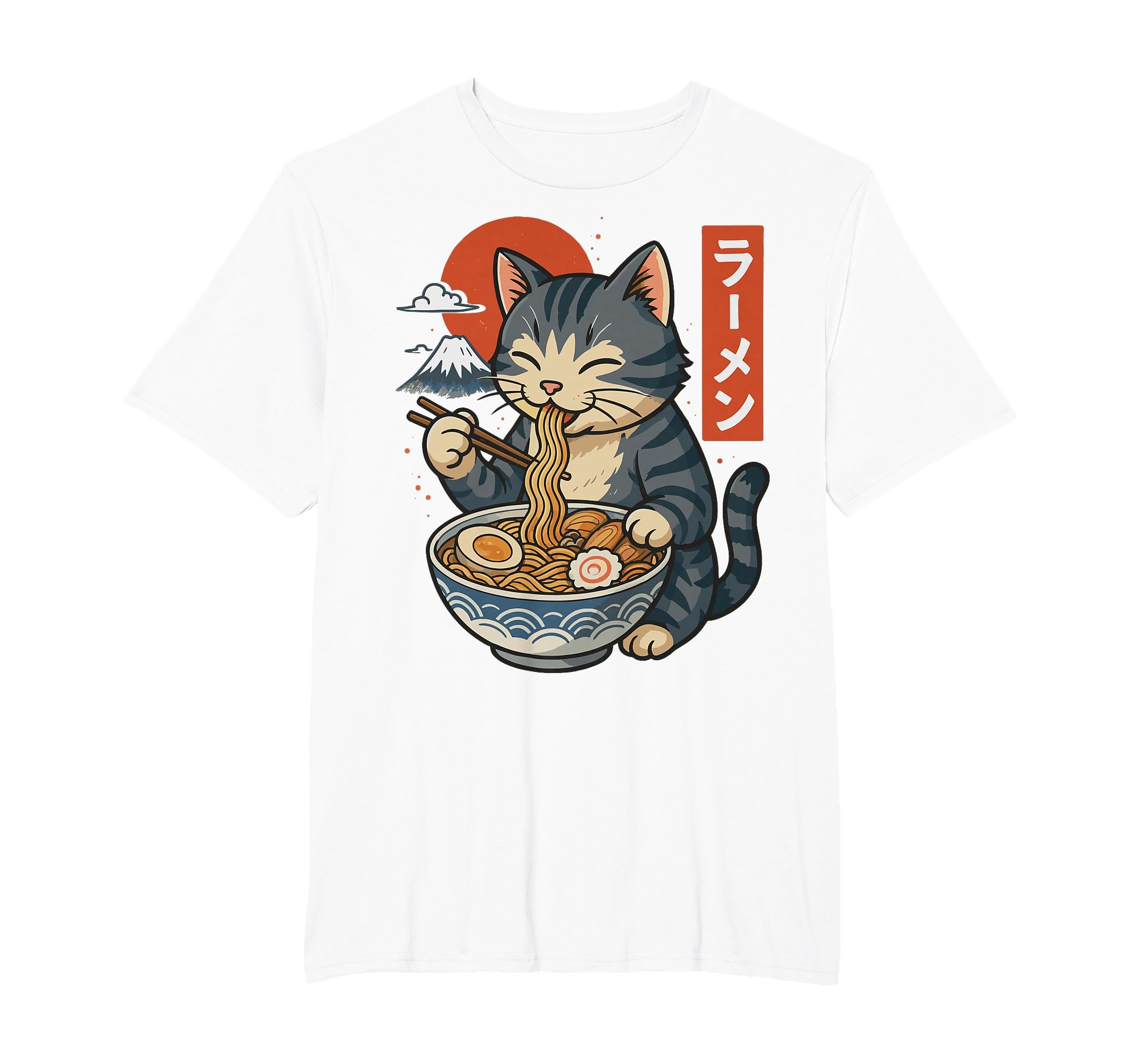 Anime Cat Eating Ramen Retro Kawaii Ramen Cat T-Shirt