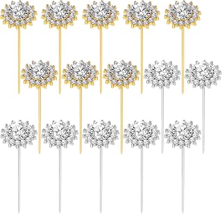 15 Pcs Flower Decoration Pins 2.1 Inch Diamond Bouquet Pins Flower Floral Sewing Pin Wedding Bouquet Pin Rhinestones Crystal Head for Floral Wedding Decoration DIY Craft Sewing