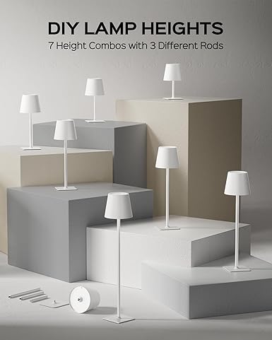 JACKYLED JACKYLED Cordless Lamp DIY Height, 3 Color Stepless Dimming, 5000mAh Battery Operated Lamp Portable Rechargeable for Bedroom Dinning Kitchen, White, 2 Pack photo 6