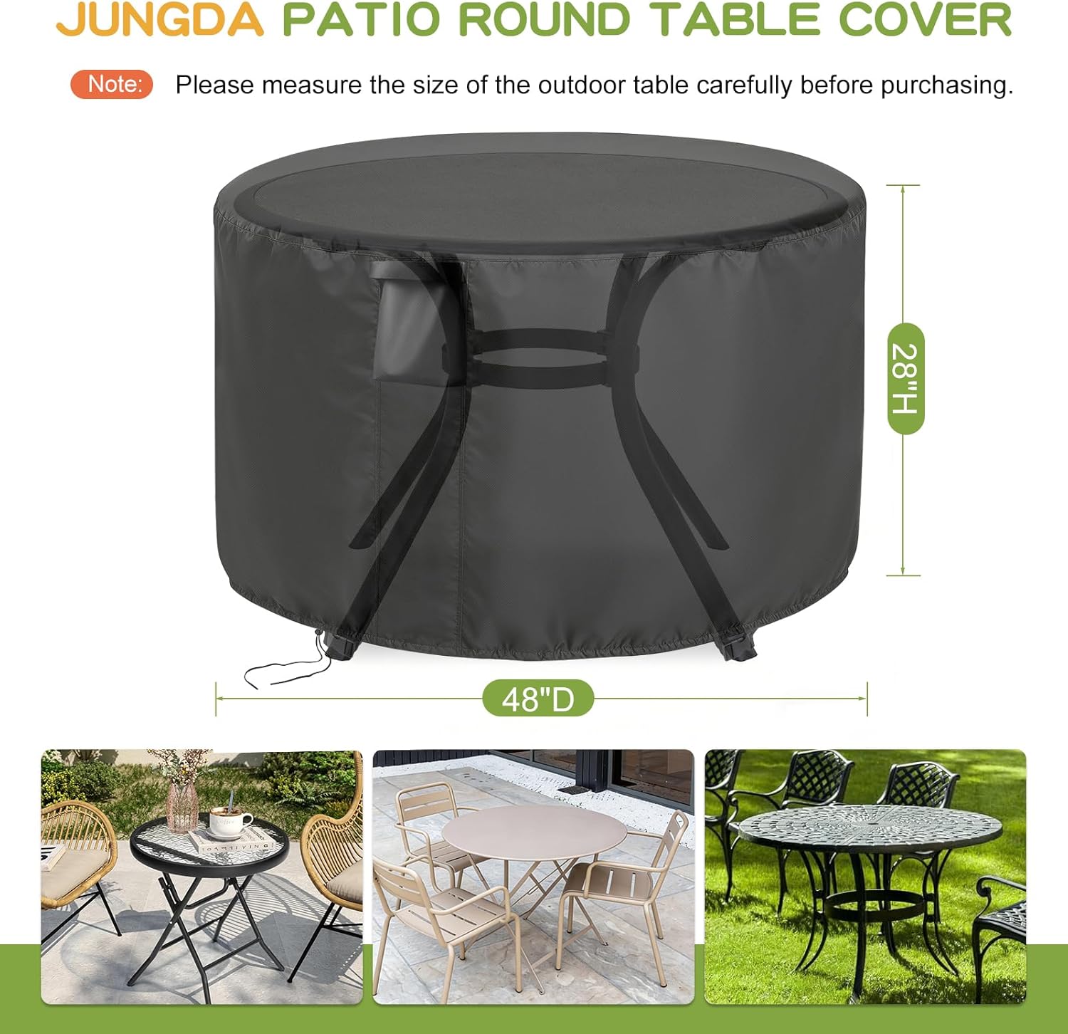 Patio Furniture Covers Round, 48 Inch Outdoor Round Table Cover Waterproof, Patio Furniture Cover for All Weather Resistant - 48 x 28 Inch