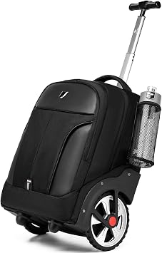 18Inch Rolling Backpack, Waterproof Wheeled Laptop Backpack, 40L, Black, Unisex, Modern Travel Daypack
