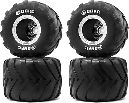 OGRC 1.0 RC Monster Truck Wheel Rim Tires Set for FCX24 SCX24 C10 JLU Deadbolt Gladiator Bronco 1/24 Crawler Car Silver