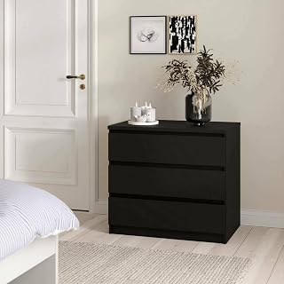 Dmora - Kommode Aglae, Mehrzweckkommode, Schlafzimmerkommode, Schrank mit Schubladen, 77x50 h70 cm, Schwarz