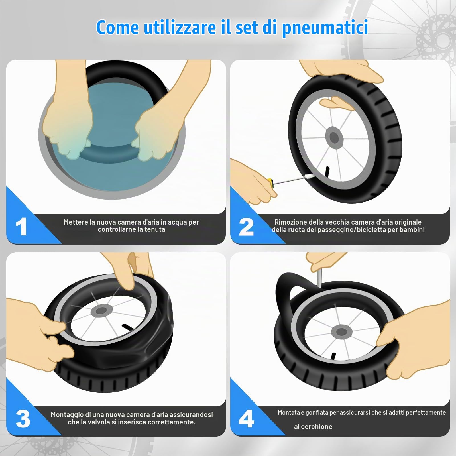 12 1/2 x 2 1/4 57-203 Pneumatici con tubo, alta stabilità e durata 12 1/2 x 2 1/4 pneumatici e tubo valvola angolare 45° argento, 12,5 x 2,25 pneumatici di ricambio per passeggini per bici da