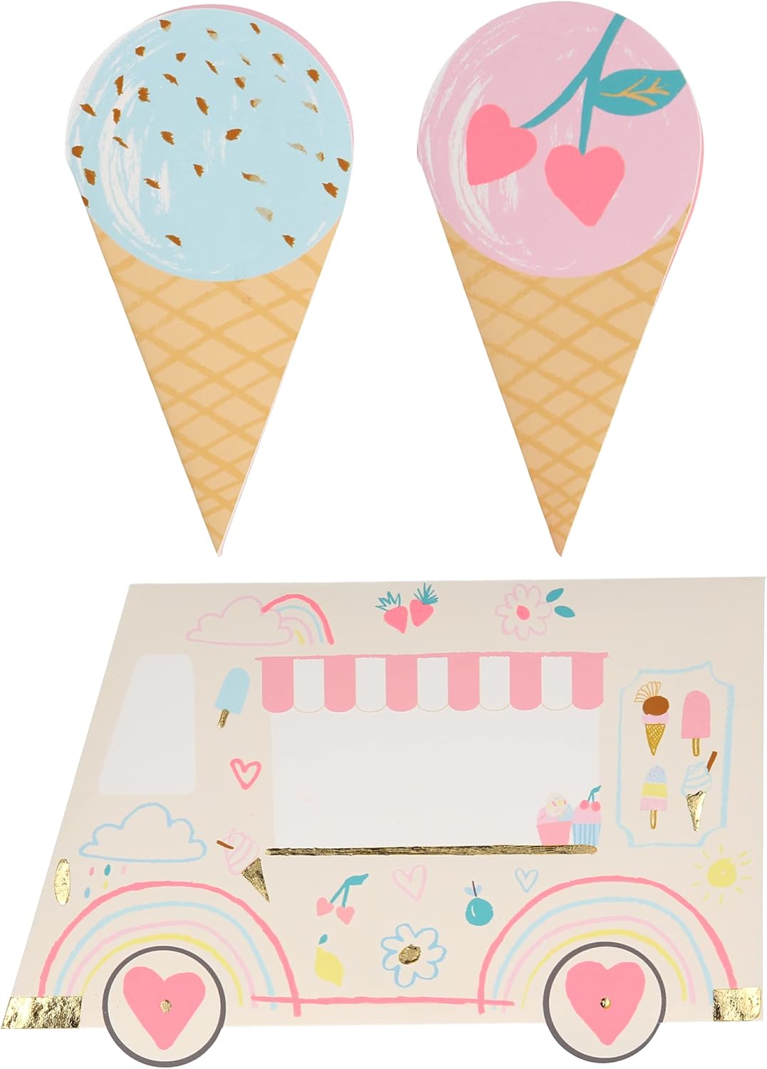 Meri Meri Ice Cream Valentine Cards (Pack of 12), Classroom Valentine's Day Cards, Friendship Bracelets, Valentines Gifts, Pretty Pastels, Fun Messages, For Ages 3+, 2.25 x 4.25 x 0.125 inches