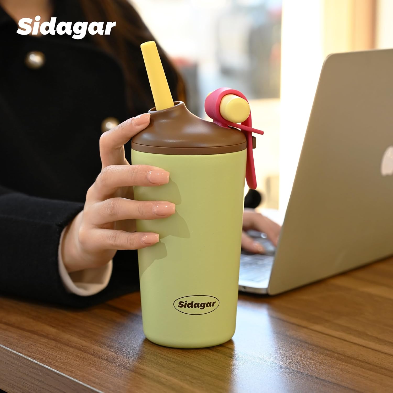 16 oz Coffee Tumbler, Stainless Steel Leak proof Travel Mug, Insulated Coffee cup with Lid and Straw, Drinks Flask for Women green - Image 5