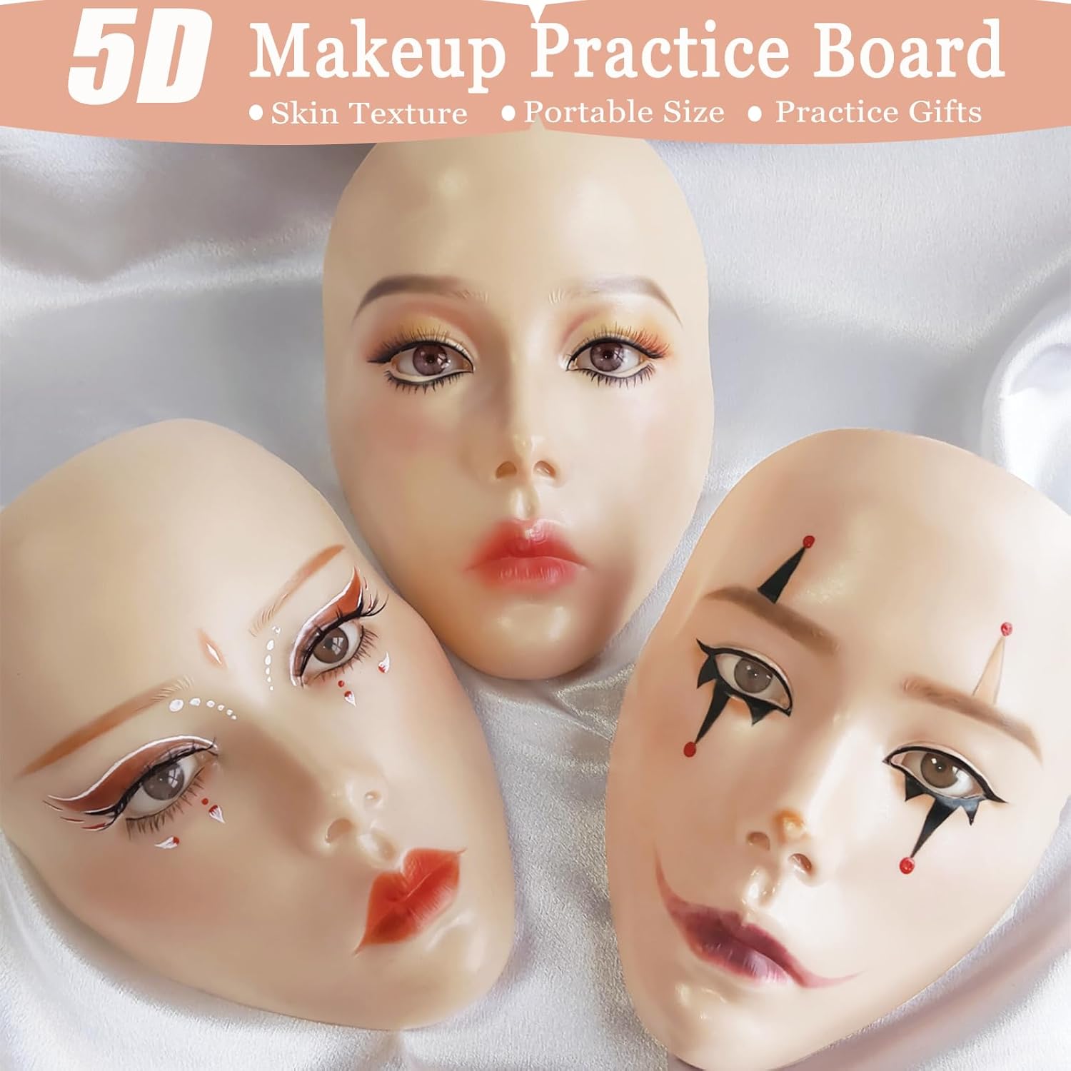 Silicone Makeup Practice Board - Full Face Mannequin with Makeup Kit, Face Gems, Brushes - Perfect for Beginners & Professionals - Image 4