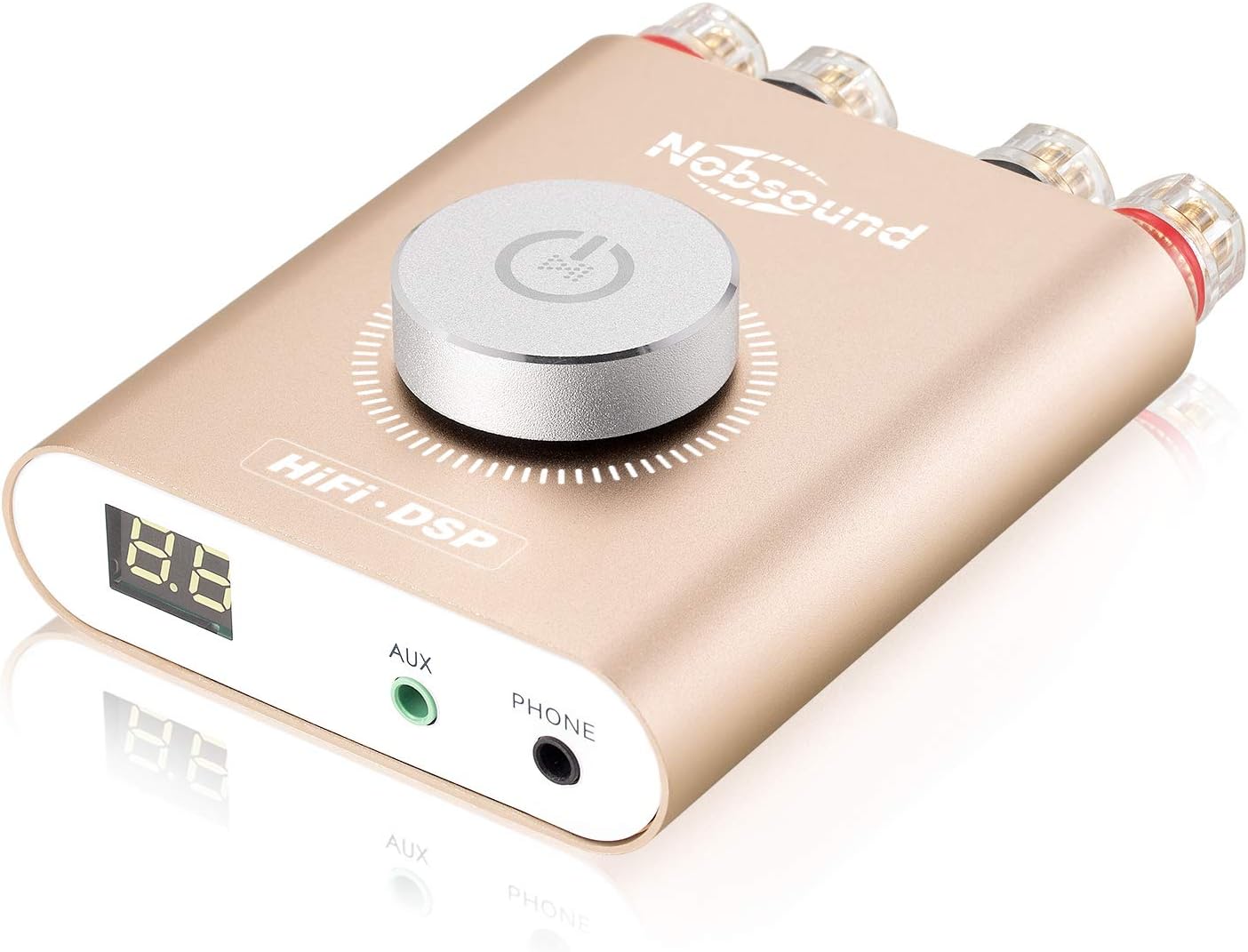 Nobsound NS-20G 200W Mini Bluetooth 5.0 Power Amplifier 2.0 Channel Wireless Receiver Hi-Fi DSP Stereo Headphone Audio Amp LED Display (Gold)