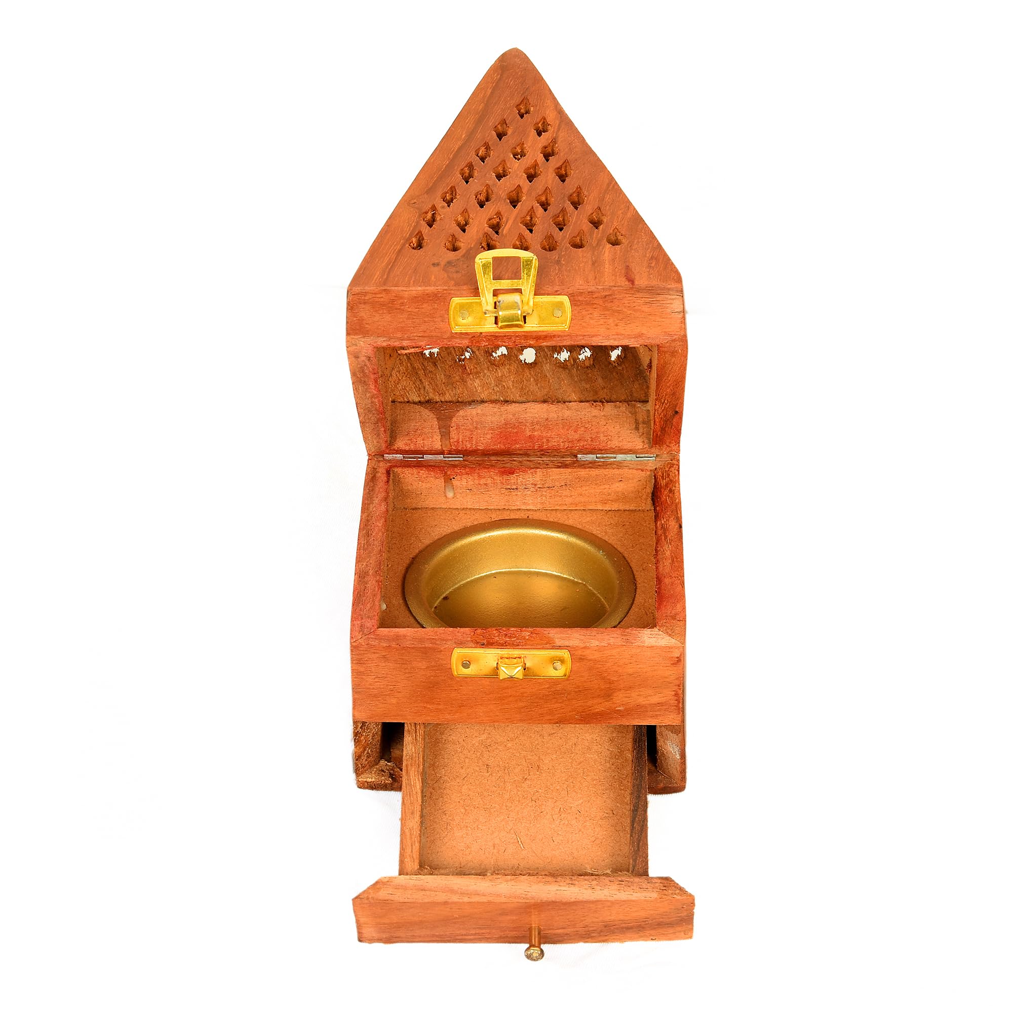 vdr handcrafted sambrani cone holder with drawer | wooden dhoop cone holder with traditional design for aromatic rituals & pooja