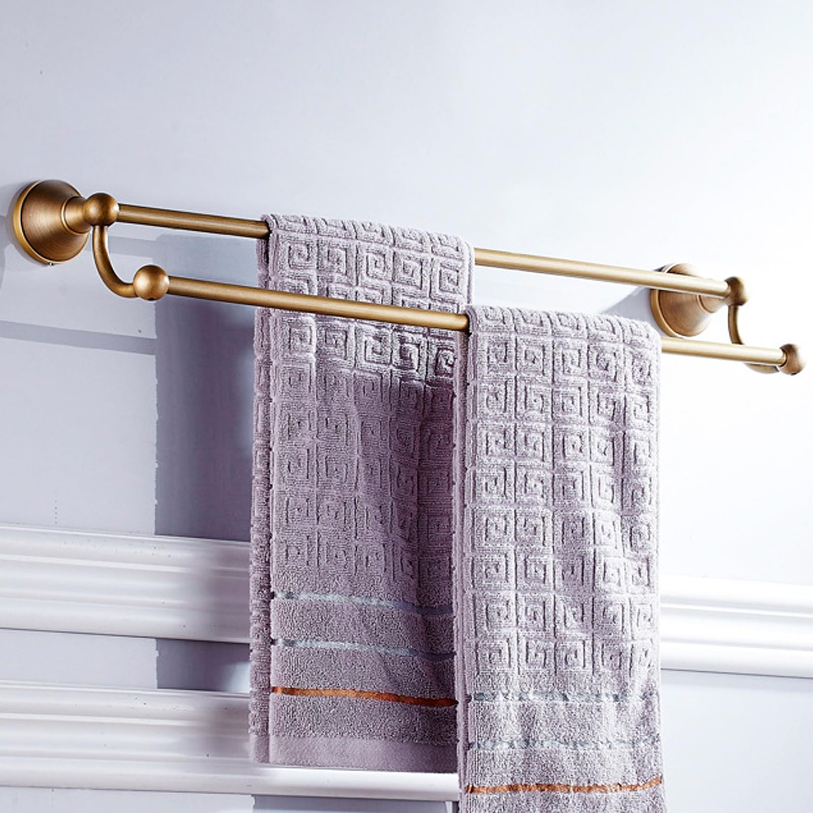 Toalleros de Baño con Taladro, 60 cm Toallero de Latón Montado en La Pared, Toallero con Montaje Doble Requiere Taladrar, Antioxidante y Resistente a los Arañazos, Apto para Baño y Cocina