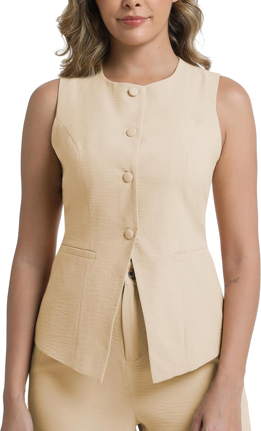 V VOCNI Suit Vest Tops for Women Waistcoat Dressy Casual Sleeveless Button Trendy Fashion Blazer Vest Top - Image 5