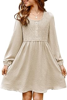 Tween Girls Smocked Dresses Semi Formal Outfits with Pockets Size 6-15 Years