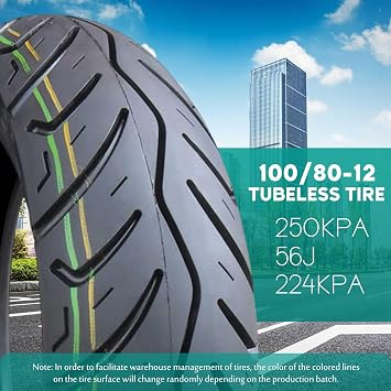 100/80-12 Tire with Street Tread for Scooter, 100/80/12 56J Dirt Bike Replacement Tyre for Front or Rear Wheel | Fits on 12 Inch Rim | Provides Reliable Traction