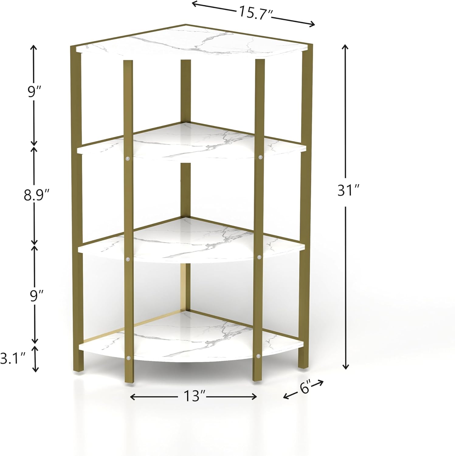 4 Tier Corner Bookshelf, Industrial Corner Shelves Plant Stand Small Short Corner Shelf Table, Wood Corner Display Shelf Corner Shelving Unit for Small Spaces, Living Room, Bedroom (White)