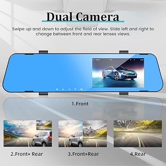 4.5 Inch Rear View Mirror Camera for Car with 64G TF Card, 1080P IPS Screen/Loop Recording / 150 Wide Angel/Night Vision/G-Sensor/Parking Assistance