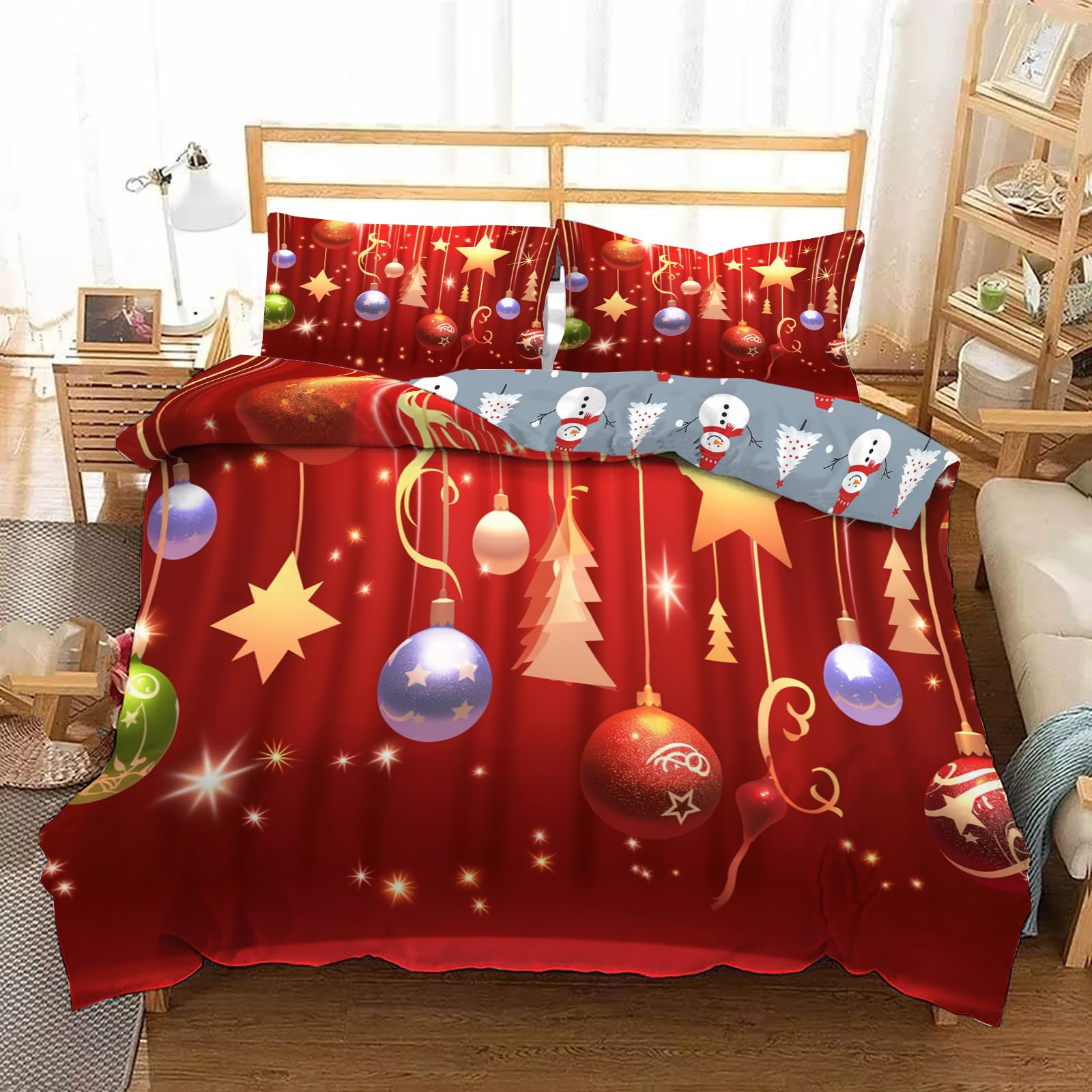 Housse de couette de Noël en microfibre douce avec fermeture éclair pour parure de lit chic