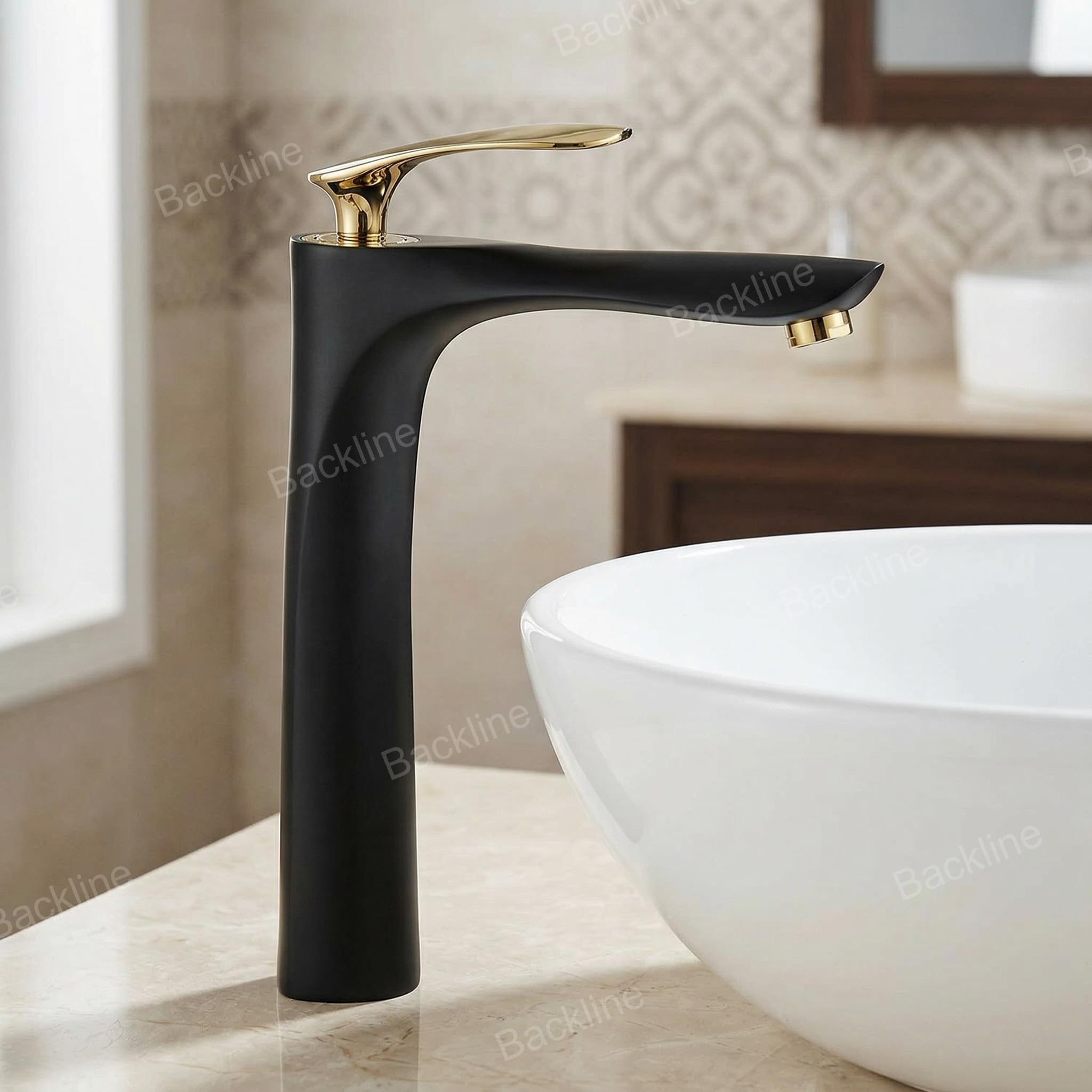 Backline Heavy Brass Basin Mixer Tap | Hot & Cold Faucet for Table Top | 12" Tall Body Pillar tap for wash Basin | Tap for Bathroom Livingroom & Bathroom (Black Matt Gold)-image-19