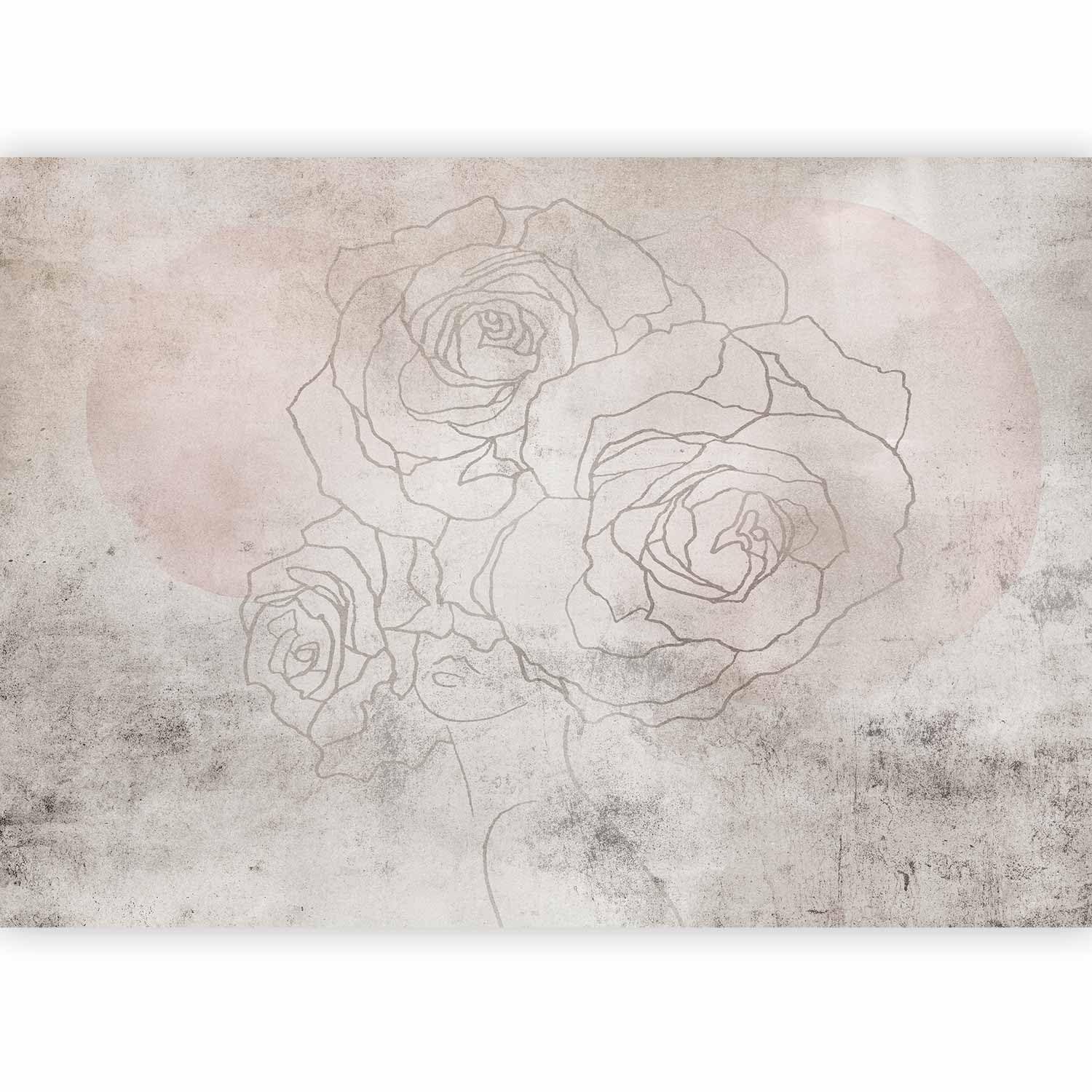 artgeist Wall Mural Abstract 138x101 in - Non-Woven Wallpaper Fleece Wall Decor Photo Print Picture Image Design Home Mural Woman Flowers Floral Roses Line Art a-A-10446-a-a