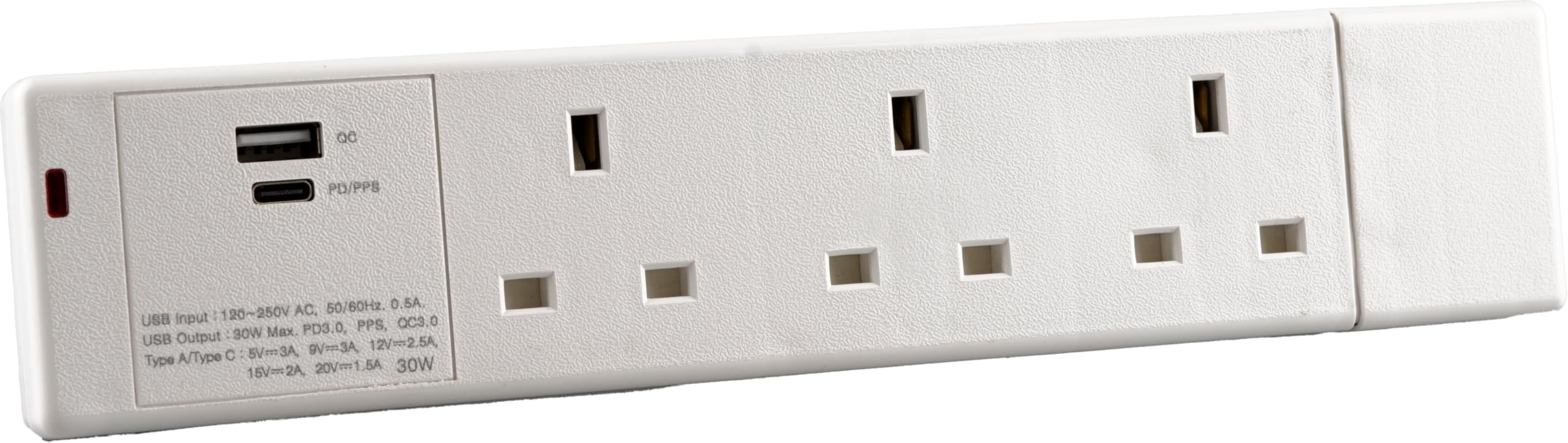 WK Electrical - FAST CHARGE 20W PD3.0 | Extension Lead with USB |13A Power Strip 3 Way Outlets | SURGE PROTECTION (UNWIRED, NO CABLE)