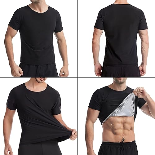 Miniatura 3 de Camisa de Sauna para Hombres de Manga Corta Traje de Sauna para Hombres Moldeador Corporal de Sudor Chaleco de Compresión Top de Ejercicio para