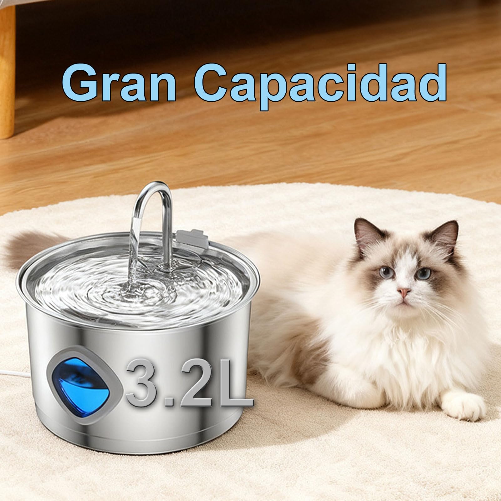 Cat Vitalis Fuente De Agua para Gatos, Fuente De Agua Gatos, 3.2L Acero Inoxidable, Automática Y Silenciosa De Gran (1PC Filtro de algodón)