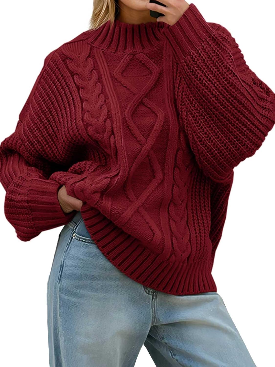 Saodimallsu Womens Oversized Cable Knit Sweaters 2025 Fall Winter Trendy Button Up Turtleneck Chunky Pullover Sweater Tops