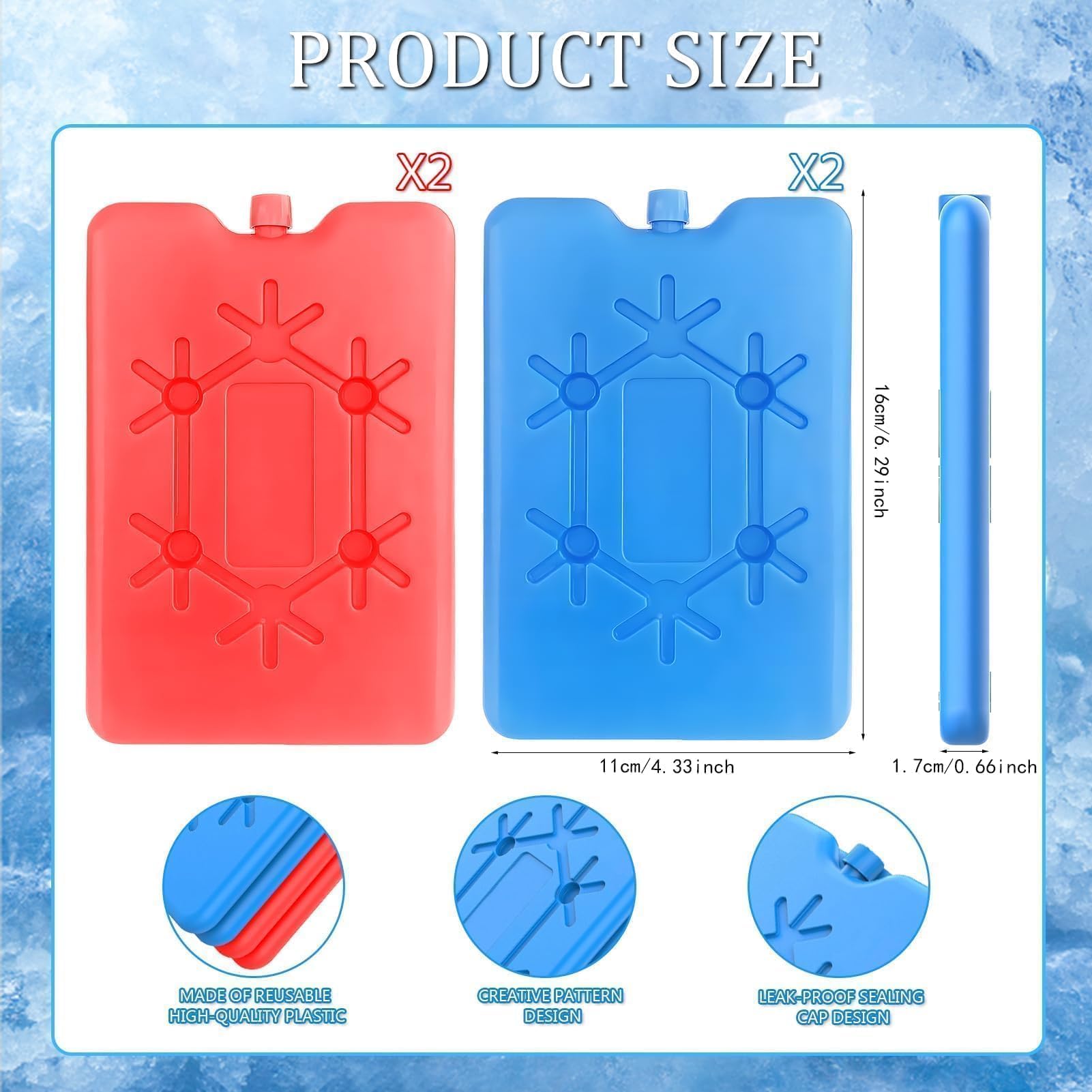 Ghiaccio per Borsa Termica, 4 Ogni 200 ml mattonelle Ghiaccio, Elementi refrigeranti, riutilizzabili, Extra Sottile e Lunga capacità di Raffreddamento per Viaggiare