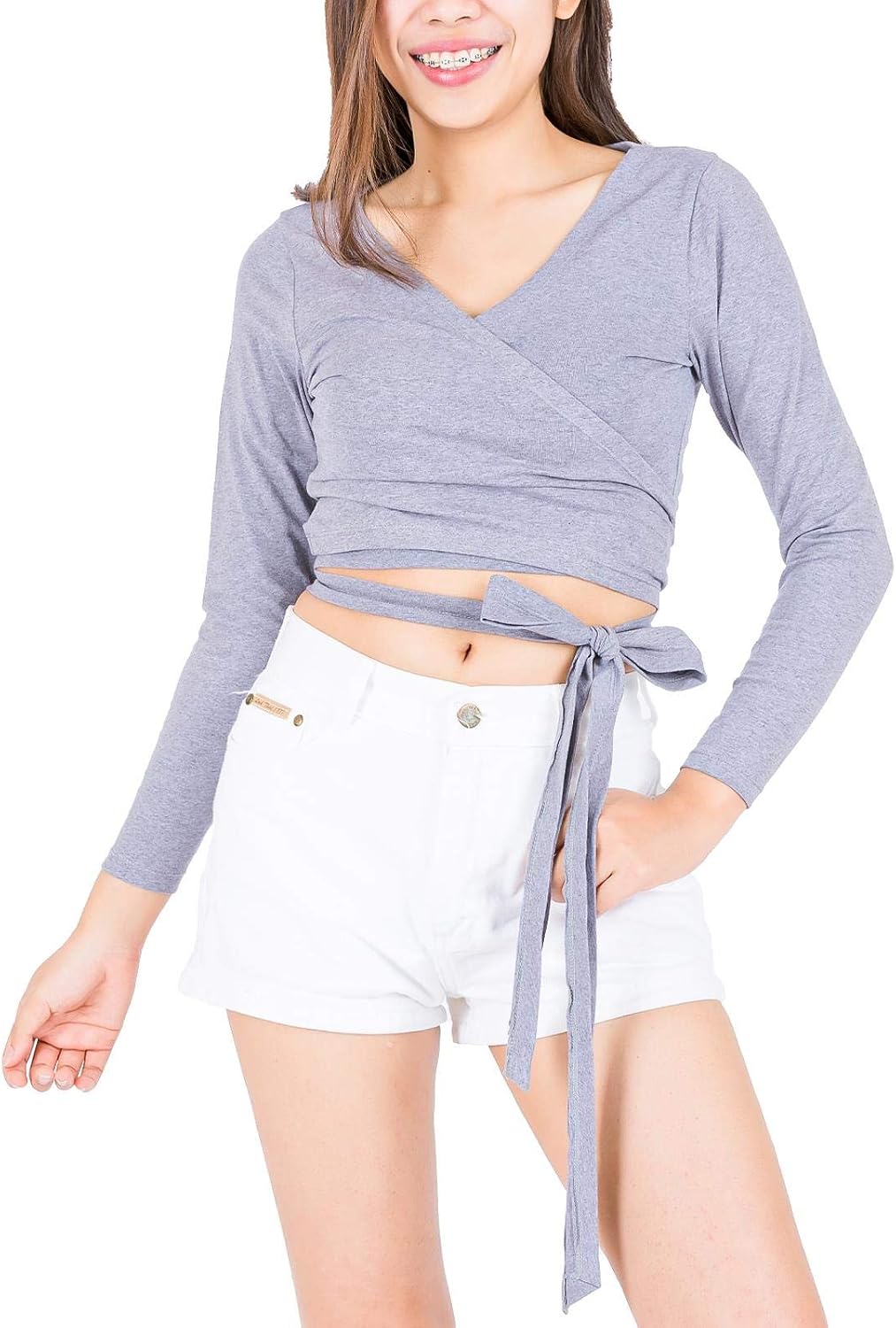 LOFBAZ Sexy Deep V Neck Tops for Women Crop Top Tie Wrap Shirt Summer Clothes