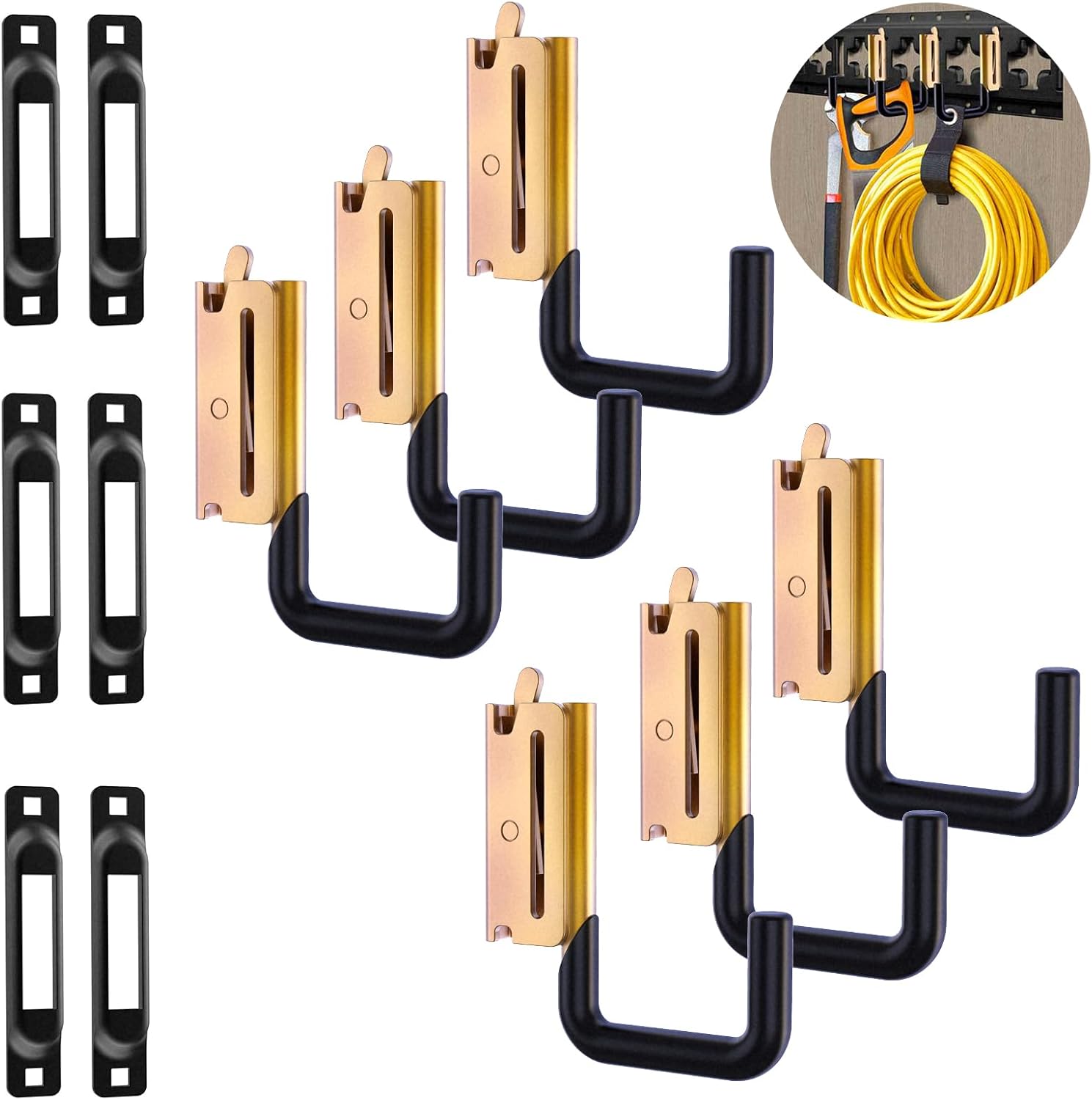 E Track Hooks 6 PCS and E-Track Tie Down Slots 6 PCS, E Track X Track Steel Hanger with Spring Fitting, Heavy Duty E Track Accessories for Enclosed Trailer, Cargo Van, Warehouse, Workshop